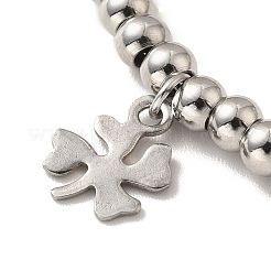 Anlaufgeschütztes Kleeblatt-Charm-Armband aus 304 Edelstahl mit runden 201 Edelstahlperlen für Damen&nbsp;BJEW-B057-15P