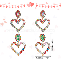 2 par de pendientes colgantes con forma de corazón hueco con rhinestone de 2 colores&nbsp;EJEW-FI0001-13