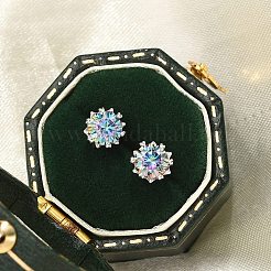 925 orecchini a bottone in argento sterling con moissanite e strass&nbsp;EJEW-U042-05P-03