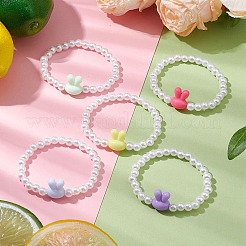 Bracelets extensibles en perles acryliques lapin de Pâques&nbsp;BJEW-JB11292