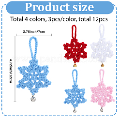12 pendentif décoratif en forme de flocon de neige en coton de 4 couleurs&nbsp;HJEW-GF0001-70