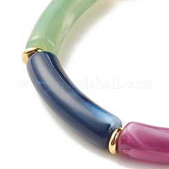 Braccialetto elasticizzato con perline in tubo curvo acrilico con pietra preziosa imitazione&nbsp;BJEW-JB07949
