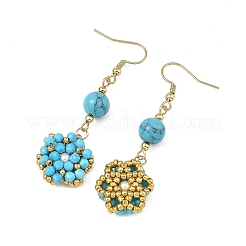 Boucles d'oreilles pendantes tressées en pierres naturelles et synthétiques mélangées et perles de coquillage&nbsp;EJEW-MZ00789