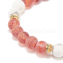 Braccialetto elasticizzato con perline rotonde in agata stagionata naturale (tinta) e howlite&nbsp;BJEW-JB08087-01