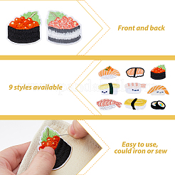 18 Stück 9 Stile Sushi-Thema computergesteuerte Stickerei Stoff zum Aufbügeln/Aufnähen Patches&nbsp;PATC-HS0001-04