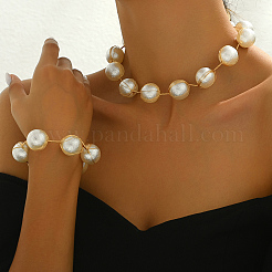 Elegante Halsketten & Armbänder aus Kunststoff mit runden Perlen für Damen&nbsp;GI5600