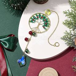 Ornamenti pendenti per l'albero della vita avvolti in filo di perle di vetro natalizie&nbsp;HJEW-TA00209