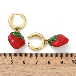 Pendientes de aro de latón esmaltado con forma de fresa&nbsp;EJEW-F895-21A-G