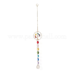 Décorations pendentif en perles de verre octogone chakra&nbsp;HJEW-JM00834