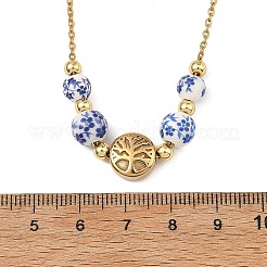 Colliers ronds faits main en porcelaine et laiton imprimés de motifs floraux&nbsp;NJEW-JN06437