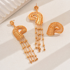 Vintage-Set aus ausgehöhltem Muschelring und Quastenohrringen aus Legierung für Damen&nbsp;CY8500