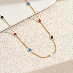 Collares largos de cadena de serpiente de latón con cuentas ovaladas de colores para uso diario&nbsp;GI2691