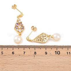 Pendientes colgantes de latón con micropavé de circonitas cúbicas transparentes y forma de rombo&nbsp;EJEW-C172-04G