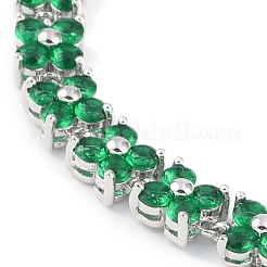 Ideas de regalos nobles para dama pulseras de cadena de eslabones de flores de circonita cúbica micro pavimentadas de latón en tono platino&nbsp;BJEW-L472-09-1