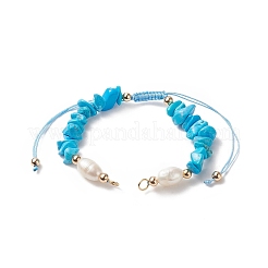 Chip di pietre preziose naturali e set di braccialetti con perline di perle d'acqua dolce coltivate&nbsp;AJEW-JB01147