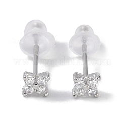 Rhodinierte Ohrstecker „Kleeblatt 999“ aus Feinsilber mit Zirkonia für Damen&nbsp;LS-EJEW-S215-16P