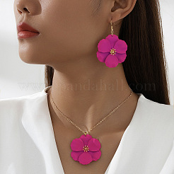 Collier pendentif en alliage émaillé et boucles d'oreilles pendantes en forme de fleur&nbsp;FS-WG56F9D-01