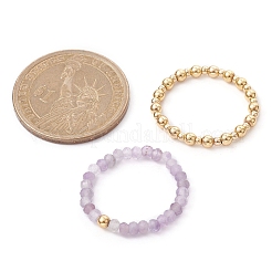 3 set di 3 anelli elasticizzati con perline rotonde in ottone e pietre preziose naturali miste in stile 21&nbsp;RJEW-TA00088