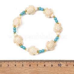 Stretcharmbänder aus synthetischen Türkis- und Messingperlen für Damen und Herren&nbsp;BJEW-JB13876-01