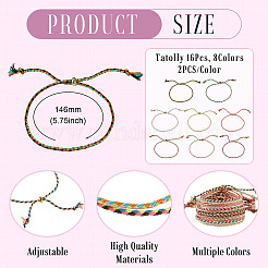 16 braccialetti in cordoncino di cotone macramè in 8 stili&nbsp;BJEW-TAC0058