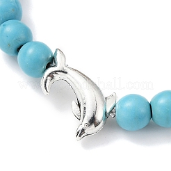 Set di braccialetti elasticizzati con perline rotonde rotonde di turchese sintetico e delfino in lega di stile tibetano a 2 colori&nbsp;BJEW-JB09895