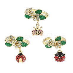 Anelli a polsino con micro pavé di zirconi cubici in ottone a forma di coccinella&nbsp;RJEW-A069-03G