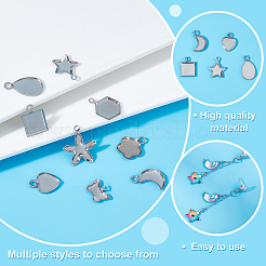 90 pièce 9 styles 201 pendentifs en acier inoxydable sertis de cabochons&nbsp;STAS-GA0001-34