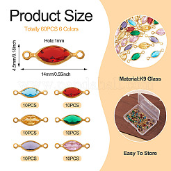 60 pz. 6 colori ottone pavé k9 connettore in vetro charms&nbsp;KK-TA0003-15