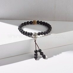 Stretch-Armband mit runden Perlen aus natürlichem Lavagestein und Zirkonia&nbsp;BJEW-JB07200