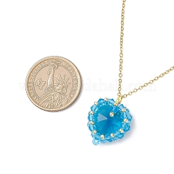 7 pz 7 colori vetro e perline di vetro ciondolo a forma di cuore in acciaio inossidabile 304 collane a catena per donna&nbsp;NJEW-MZ00131