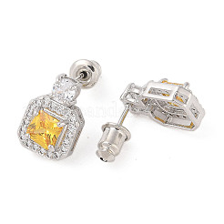 Orecchini a bottone con micro pavé di zirconi cubici in ottone placcato a cremagliera&nbsp;EJEW-I304-11P-09