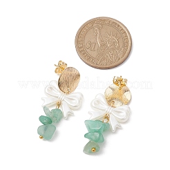Natürliche grüne Aventurin Chip & Bowknot ABS Imitation Perle baumeln Ohrringe&nbsp;EJEW-JE05894