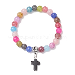 Bracelets à breloques en croix turquoise synthétique&nbsp;BJEW-JB13099