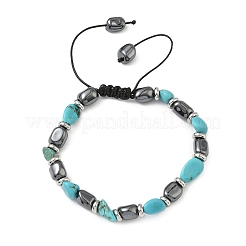Braccialetti intrecciati con perline di turchese naturale ed ematite sintetica non magnetica per uomo e donna&nbsp;BJEW-Z148-08P-02