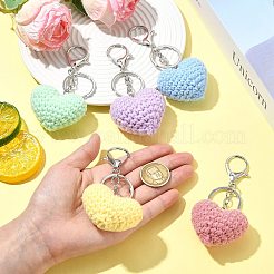 5 portachiavi in cotone a forma di cuore&nbsp;HJEW-CJ0001-25
