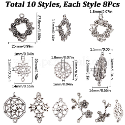 80 pièce 10 styles de breloques de connecteur en alliage de style tibétain à thème floral&nbsp;FIND-SC0007-57