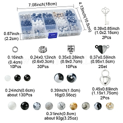 DIY-Sets zur Schmuckherstellung für Paare aus Legierung und runder natürlicher weißer Jade und Obsidian und Crackle-Achat und synthetischen Howlithperlen&nbsp;DIY-FS0007-49