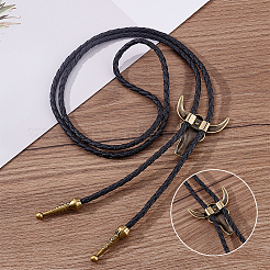 4 stücke 2 colros retro legierung anhänger schwarz pu leder lasso bolo tie halsketten&nbsp;NJEW-ME0001-11A