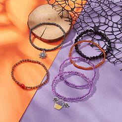 6 Stück 6-teiliges Stretch-Armband-Set mit gefärbten synthetischen türkisfarbenen Totenköpfen und Glasperlen&nbsp;BJEW-JB09391