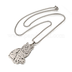 Collane con ciondolo a forma di gatto con catena a maglie cave in acciaio inossidabile 201&nbsp;NJEW-S003-09P