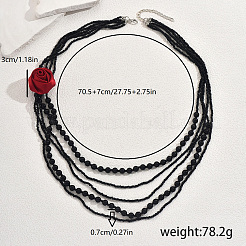 Elegante Halsketten mit mehrschichtigen roten Blumenanhängern aus Kunststoff für Damen&nbsp;QQ0042