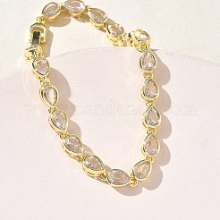 Tropfenförmige Gliederkettenarmbänder aus Messing mit Mikropflaster und klaren Zirkonia für Damen&nbsp;BJEW-C156-07A-G