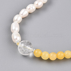 Runde Wickelarmbänder aus natürlichen Süßwasserperlen und Quarzkristallen für Damen&nbsp;BJEW-T022-11