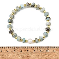 Natürliche Larimar-Unterlegscheibe-Perlen-Stretcharmbänder mit Naturperlen&nbsp;BJEW-JB14432