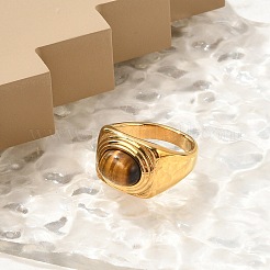 Ovale Fingerringe aus natürlichem Tigerauge&nbsp;RJEW-Q007-06G