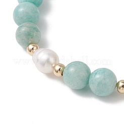 Pulseras elásticas con cuentas de amazonita natural y perlas cultivadas de agua dulce para mujer&nbsp;BJEW-JB13376