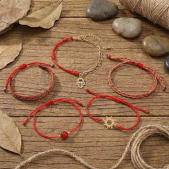 5 bracciale in filo di nylon intrecciato in 5 stili e braccialetti con maglie e ciondoli in acciaio inossidabile 304 e set di braccialetti con perline di vetro e semi intrecciati per donna&nbsp;KZ3324-5