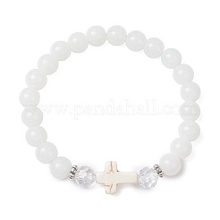 Pulseras elásticas redondas de cuentas de vidrio de imitación jade pintadas con aerosol para mujer&nbsp;BJEW-JB12881-02