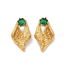 Pendientes de botón de vidrio de acero inoxidable 304 con forma de concha&nbsp;LS-EJEW-M105-04G