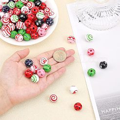 120 pièce de perles en bois peintes par pulvérisation de 10 couleurs&nbsp;WOOD-CA0001-64